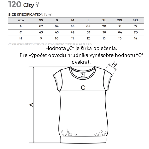 Hodnota “C” je šířka oblečení. Pro výpočet obvodu hrudníku vynásobte hodnotu “C” dvakrát. (4)
